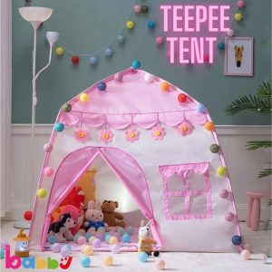 Teepee Tent Playhouse for Kids | Pink Floral Design | Foldable Indoor & Outdoor Playhouse